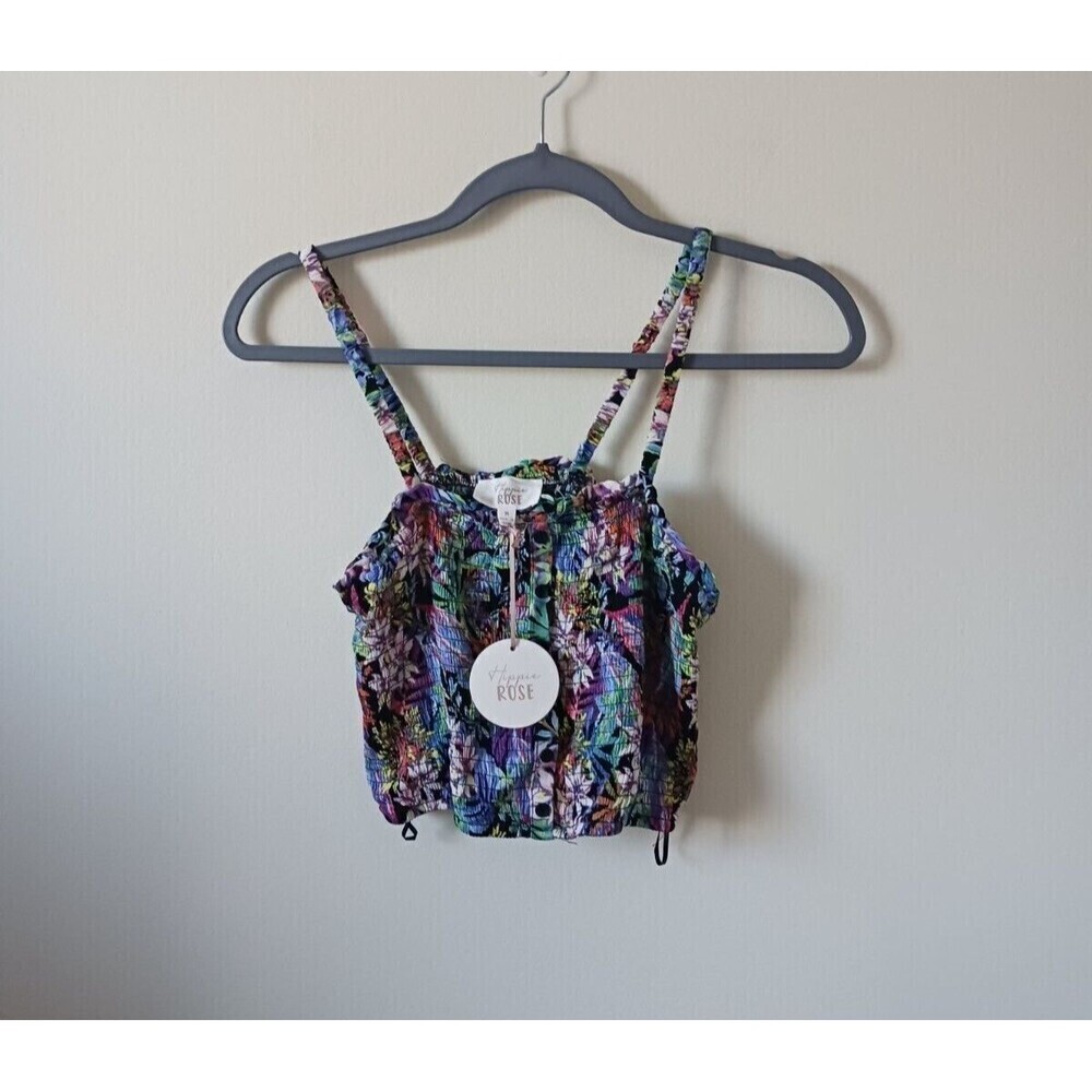 Hippie Rose Floral Crop Top Juniors M Multicolor Boho‎ Colorful